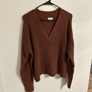 A.N.A A New Approach Women's V Neck Sweater Rust Burnt‎ Orange Size Large